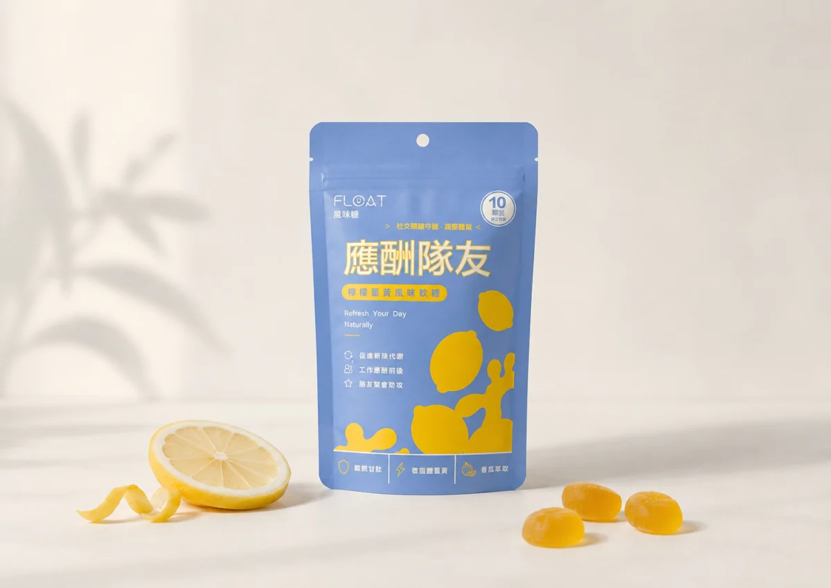 應酬隊友 檸檬風味薑黃軟糖 主圖 應酬隊友 檸檬風味薑黃軟糖 包裝正面